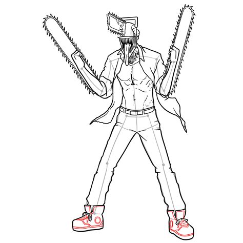 How To Draw Chainsaw Man Full Body 34 And Front View Stances