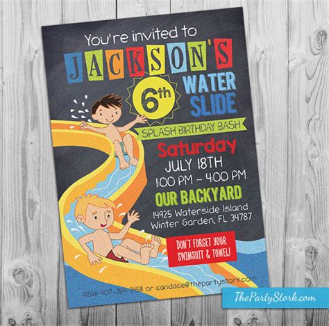 Water Slide Party Invitation Printable Birthday Invite For Etsy