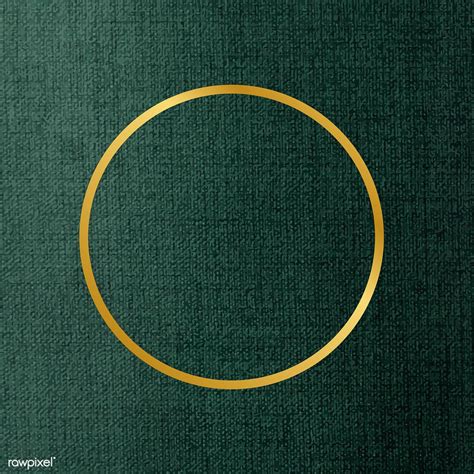 Gold Circle Frame on Green Fabric Textured Background Vector