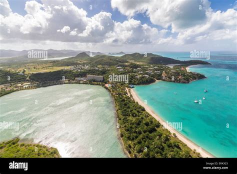 Aerial View Of A Lagoon On The Caribbean Island Of Antigua A Thin Line