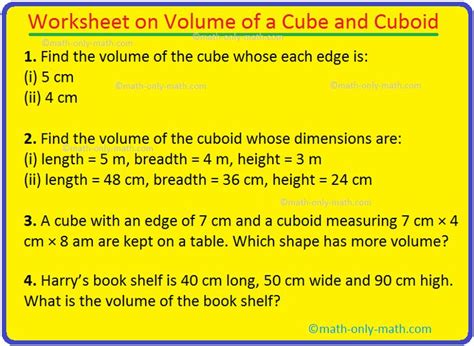 Worksheet On Volume Of A Cube And Cuboid The Volume Of A Rectanglebox