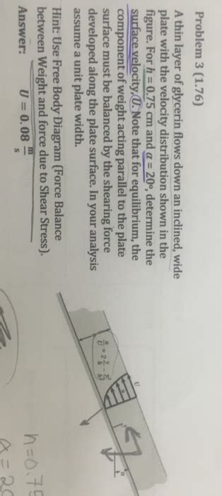 Solved A Thin Layer Of Glycerin Flows Down An Inclined Wide Chegg