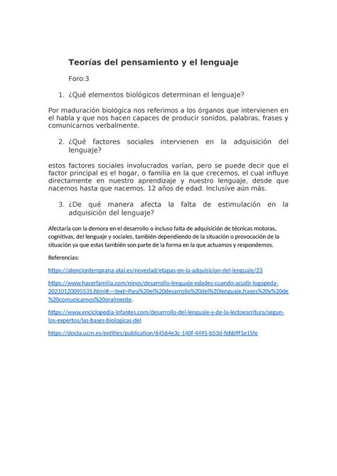 Teorías del pensamiento y el lenguaje foro 3 Qué elementos