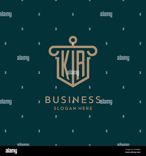 KR Monogram Initial Logo Design With Shield And Pillar Shape Design