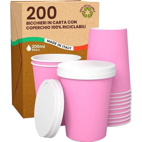 Lot De 200 Verres À Café À Emporter En Papier Rose 200 Ml Avec