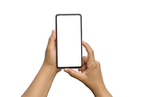 Close Up Of Two Hands Holding Mobile Phones White Screen Separated On