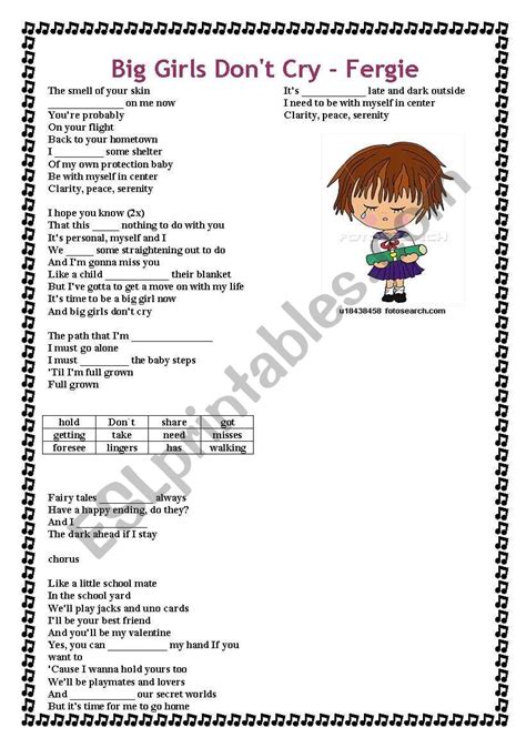 Big Girls Don T Cry Fergie Esl Worksheet By Shellinha