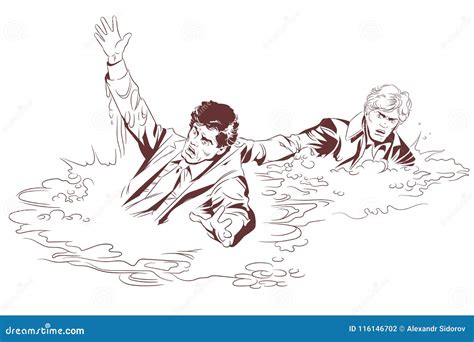 Man Saves A Drowning Male Stock Illustration Stock Vector