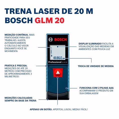 Trena A Laser Glm Metros Bosch Tam Materiais