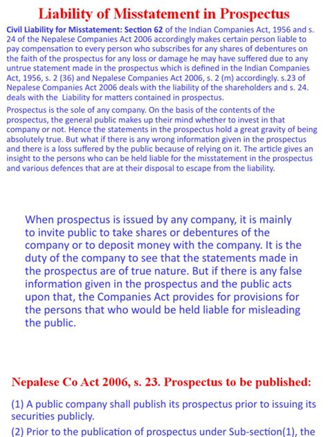 Liability For Misstatements In Company Prospectuses Pdf Legal