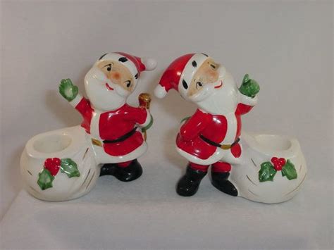 Vintage Christmas Candle Holders Holt Howard Santa Claus 1958 Etsy