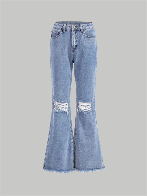 SHEIN MOD Jeans Bainha Crua Rasgado Perna Alargada