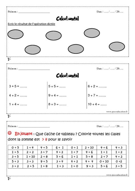 Calcul Mental Cm Exercices Et Bilan Semaine Pass Education