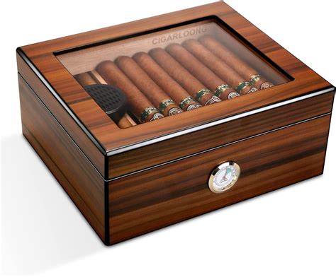 CIGARLOONG Cigar Humidor For 35 60 Cigars Large Capacity Brown Desktop