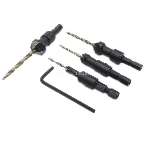 4pcs HSS Tapered Countersink Drill Bit Set Quick Change 1 4 Hex Shank