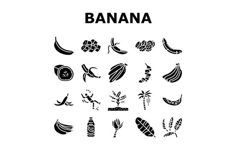 Banana Fruit Food Yellow White Icons Set Vector 2231970