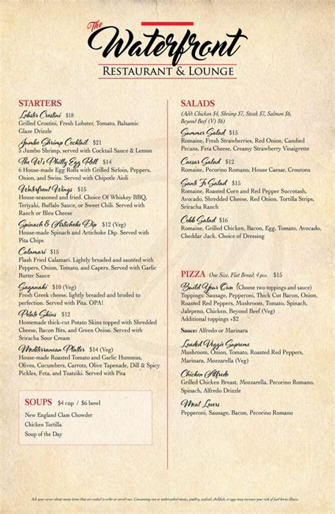 Menu - The Waterfront Restaurant & Lounge