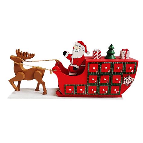 Buy Reusable Red Santa Sleigh Advent Wooden 24 Days Countdown