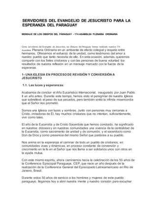 Servidores Del Evangelio De Jesucristo Para La Esperanza Del Paraguay PDF