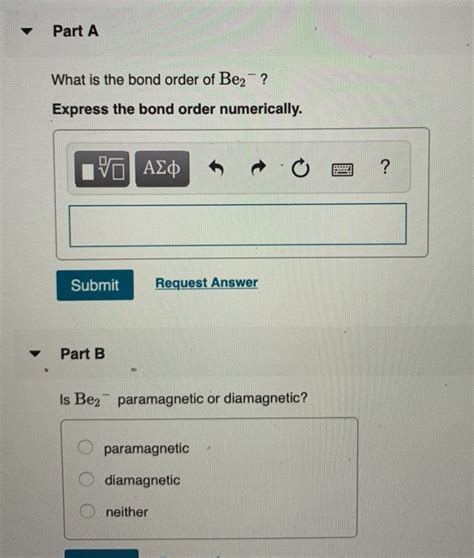 Solved Part A What is the bond order of Be2? Express the | Chegg.com