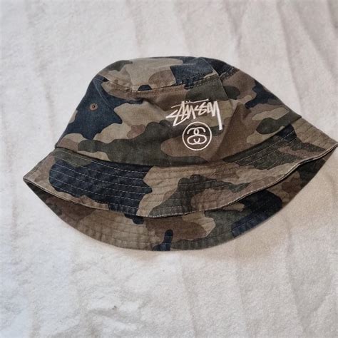 Stüssy Men's Khaki and Brown Hat | Depop