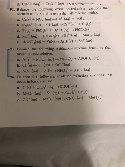 Solved Balance The Following Oxidation Reduction Chegg