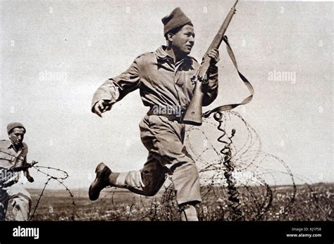 Greek soldier running during combat in the Greek civil War 1948 Stock ...