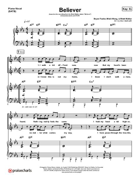 Believer Sheet Music Pdf Rhett Walker Band Praisecharts