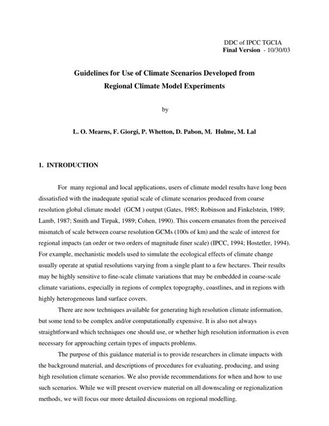 (PDF) Guidelines for Use of Climate Scenarios Developed from Regional Climate Model Experiments