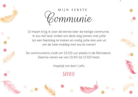 Communie Lentefeest Veertjes Roze Confetti Kaartje Go