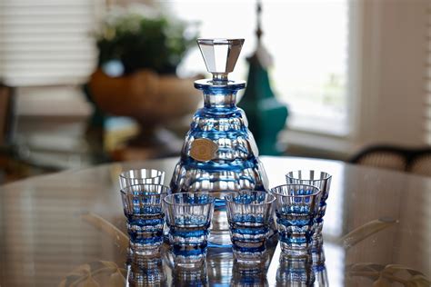 Val St Lambert French Blue Crystal Art Deco Decanter Set C1930 European Antiques