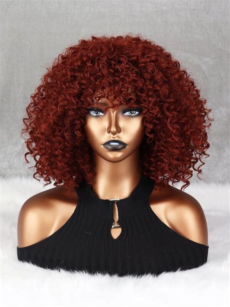 Natural Afro Short Curly Synthetic Wig With Bangs Shein Usa