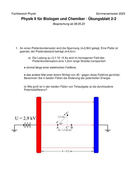 Blatt 2 übung Fachbereich Physik Sommersemester 2023 Physik II für