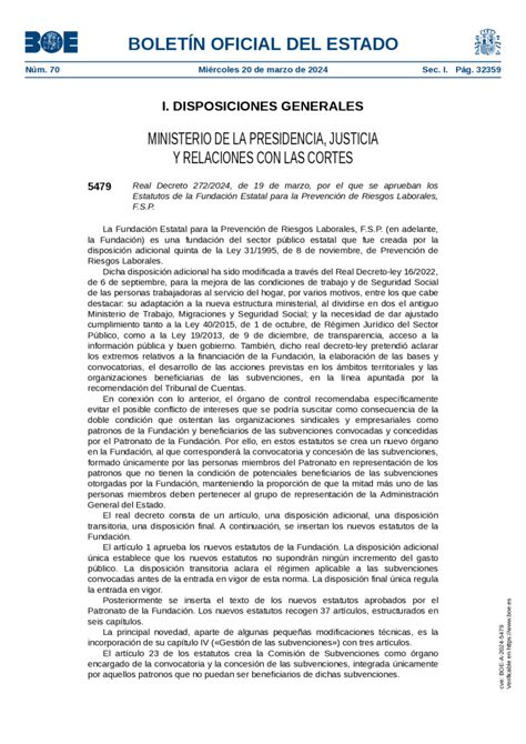 Real Decreto 2722024 De 19 De Marzo Por El Que Se Aprueban Los Estatutos De La Fundación