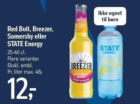 Red bull breezer somersby eller state energy tilbud hos Føtex