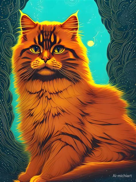 Siberian Cat Modern Digital Art Sticker For Sale By Ai Michiart