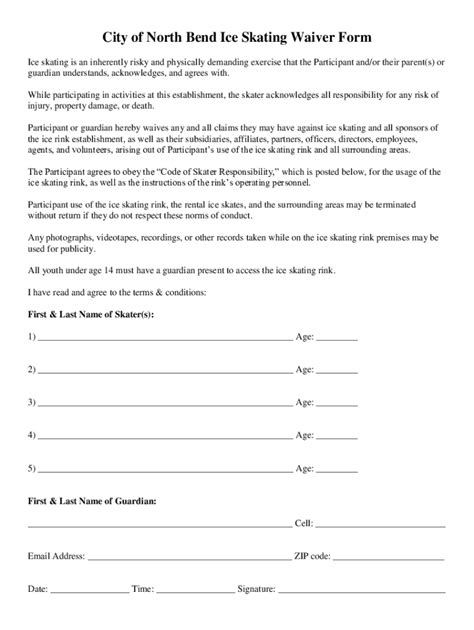 Fillable Online City Of North Bend Ice Skating Waiver Form Fax Email