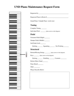 Fillable Online Arts Sciences Und Und Piano Maintenance Request Form