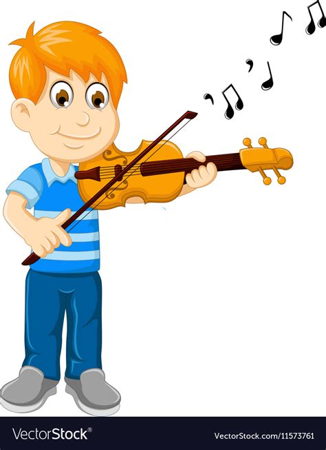 Funny boy cartoon playing violin Royalty Free Vector Image