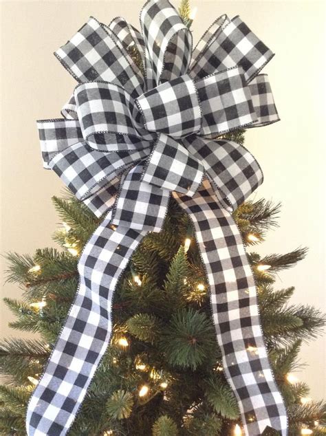 Christmas Tree Topper Xmas Tree Topper Plaid Black And Etsy