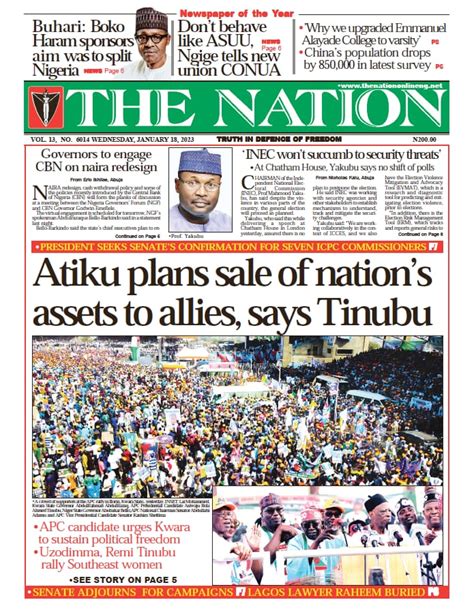 Nigerian Newspapers Daily Front Pages Review For Today 18th Jan 2023