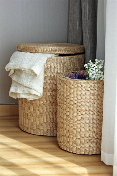 Handwoven Round Laundry Hamper Storage Basket Straw Basket Etsy