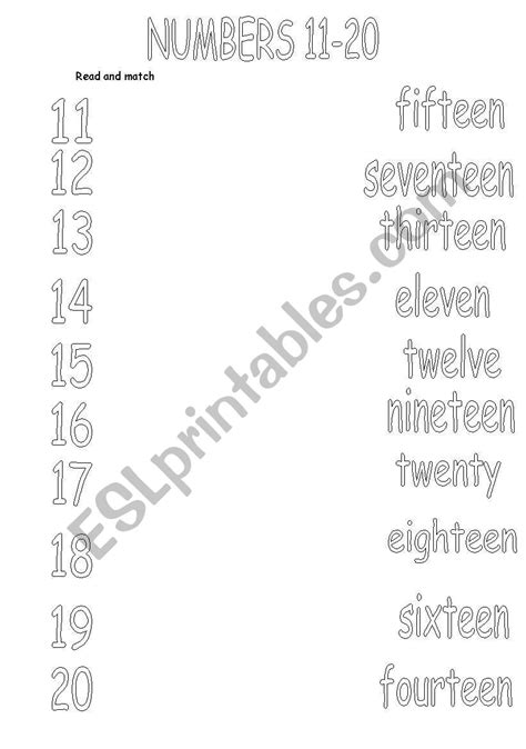 Numbers 11 20 Esl Worksheet By Cucha 436