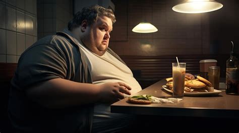 Premium AI Image | Fat man eat food Exaggerated presentation of a ...