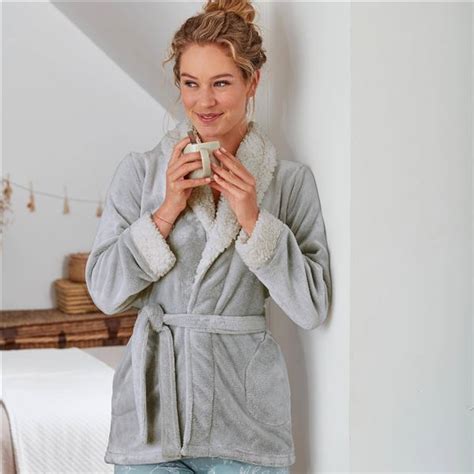 Femme Damart Veste D intérieur Double Face Fourrée Gris Chiné Robes De