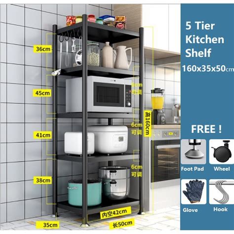 Ready Stock Tier Stainless Steel Storage Rack Kitchen Shelf Rak