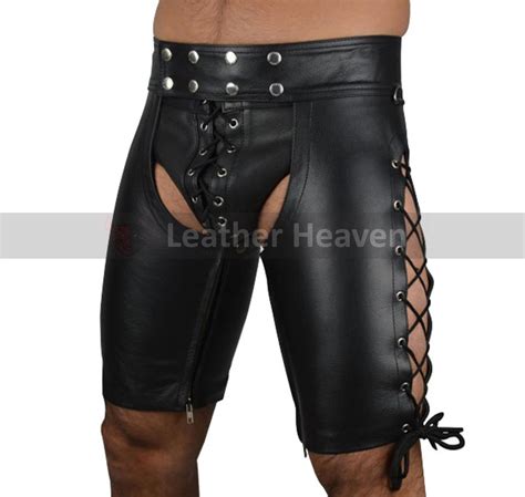 Mens Black Leather Chaps Shorts Genuine Cow Leather Fetish Etsy