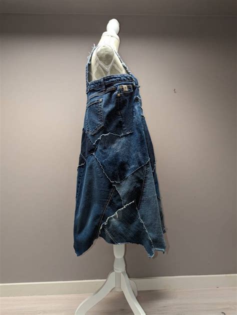 Upcycled Denim Patchwork Dress M L Etsy