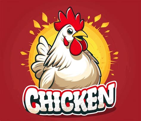 Cartoon Illustration Of A White Chicken With A Red Background And The