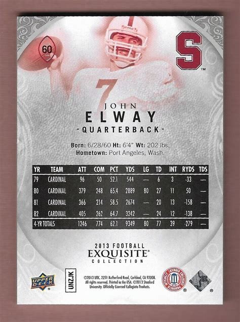 JOHN ELWAY 2013 UPPER DECK EXQUISITE SP INSERT CARD D 70 NFL HOF